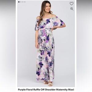 Pink Purple Floral Off Shoulder Maxi Maternity Dress